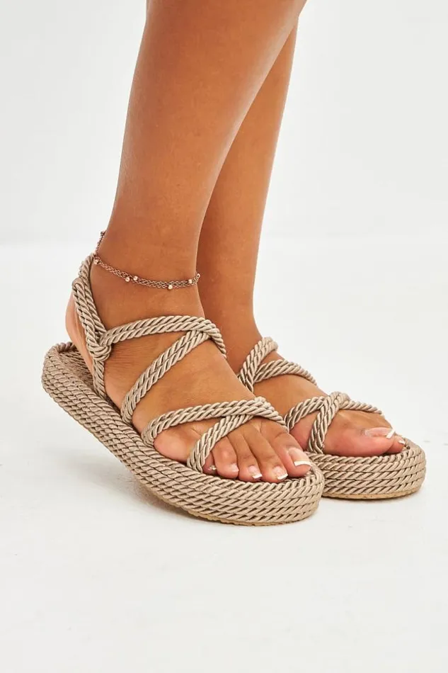 Women Sandales En Corde Taupe Brown Brentiny Paris Sandals