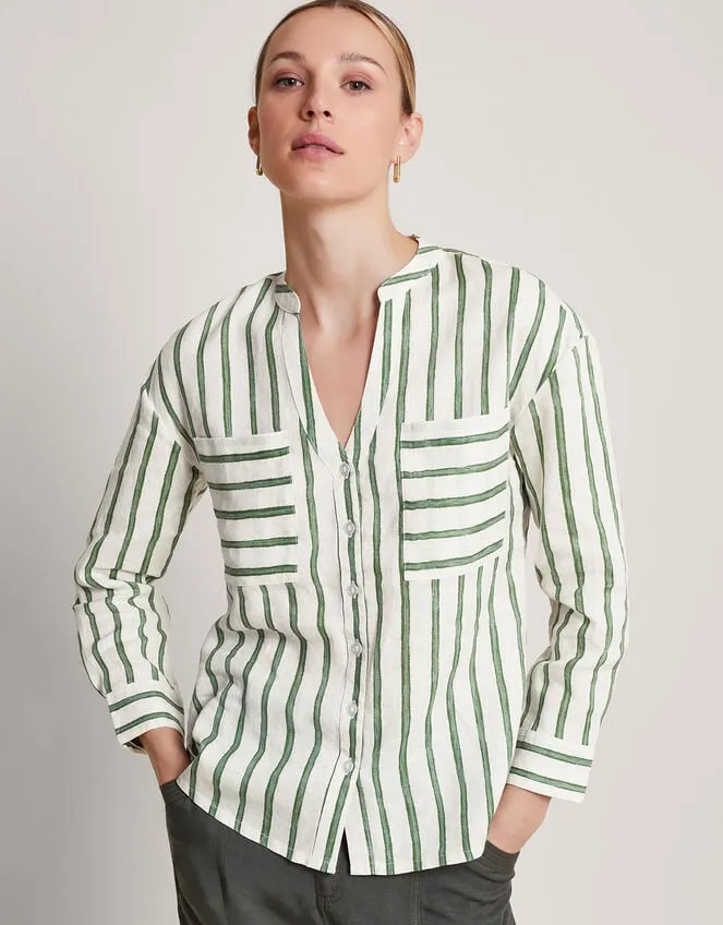 Women Santana Stripe Linen Shirt Green Monsoon Tops and Blouses