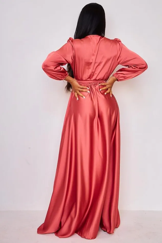 Women Satin Belted Maxi Dress In Pink Pink Brentiny Paris Ceremonial Outfits