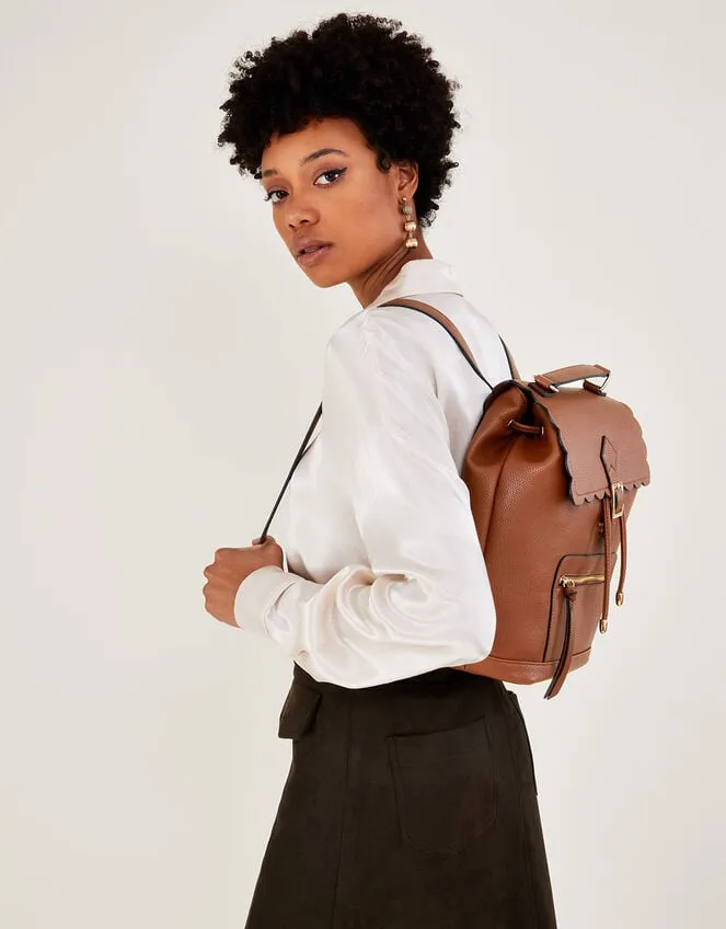 Women Scallop Backpack Tan Monsoon Bags and Purses