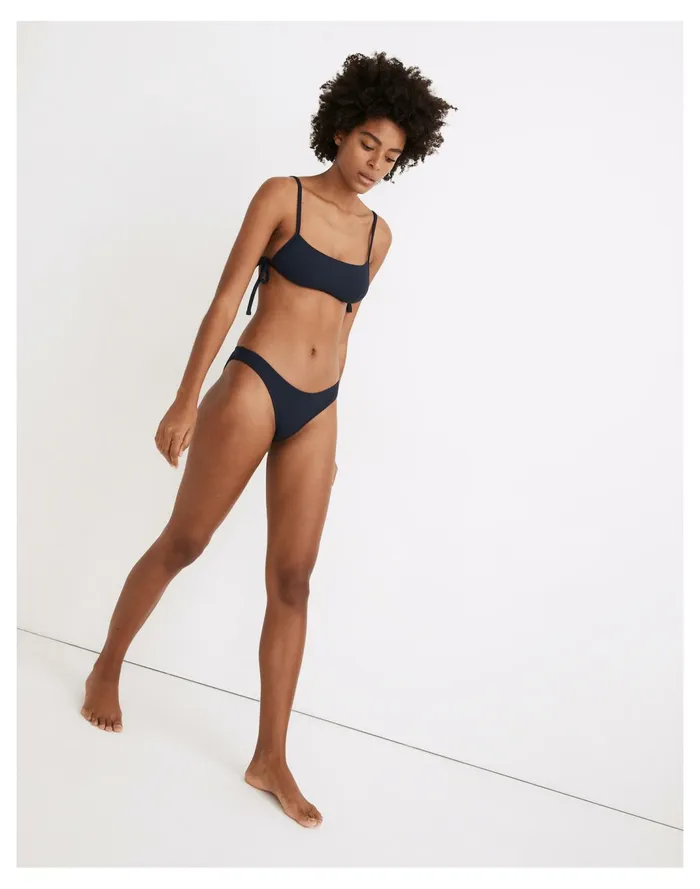 Women Second Wave Ribbed Curved Waist Bikini Bottom Dark Nightfall Madewell Swim