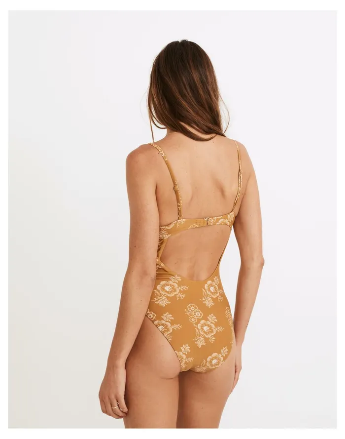 Women Second Wave Seamed One Piece Swimsuit In Letterpress Floral Antique Gold Madewell Swim Women Second Wave Seamed One Piece Swimsuit In Letterpress Floral Antique Gold Madewell Swim