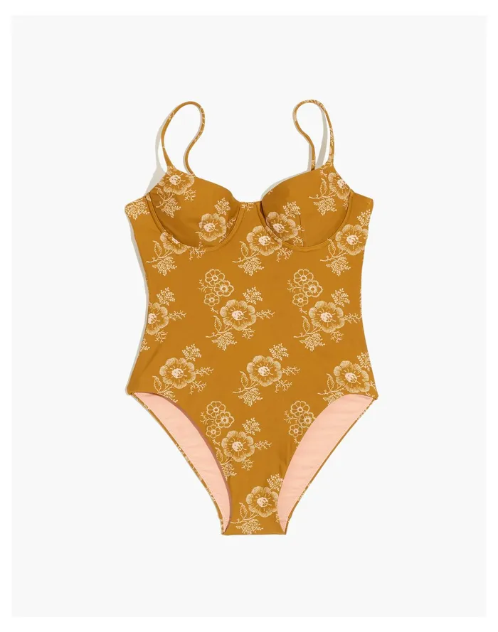 Women Second Wave Seamed One Piece Swimsuit In Letterpress Floral Antique Gold Madewell Swim Women Second Wave Seamed One Piece Swimsuit In Letterpress Floral Antique Gold Madewell Swim