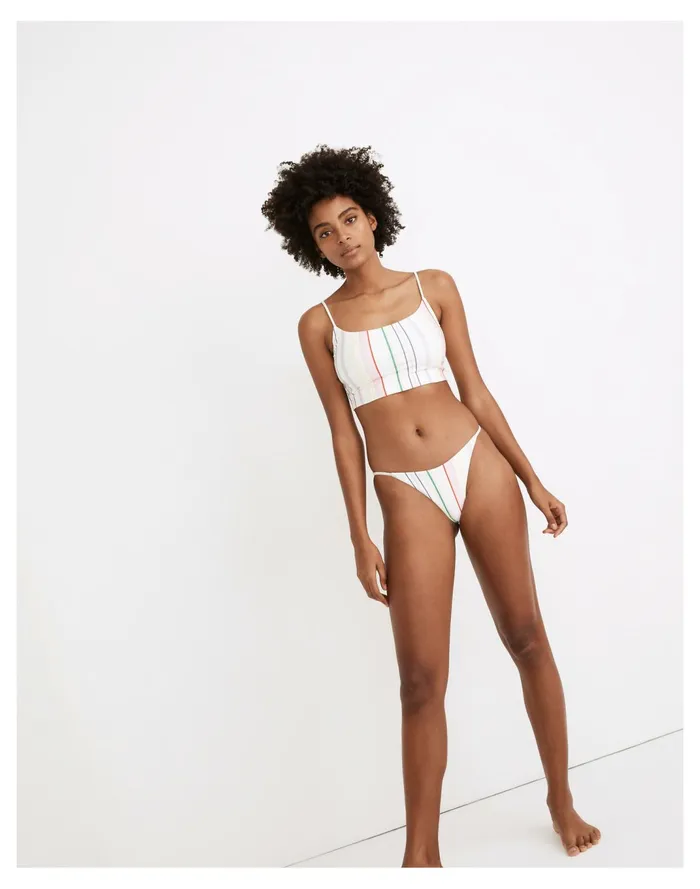 Women Second Wave String Bikini Bottom In Rainbow Stripe Lighthouse Madewell Swim
