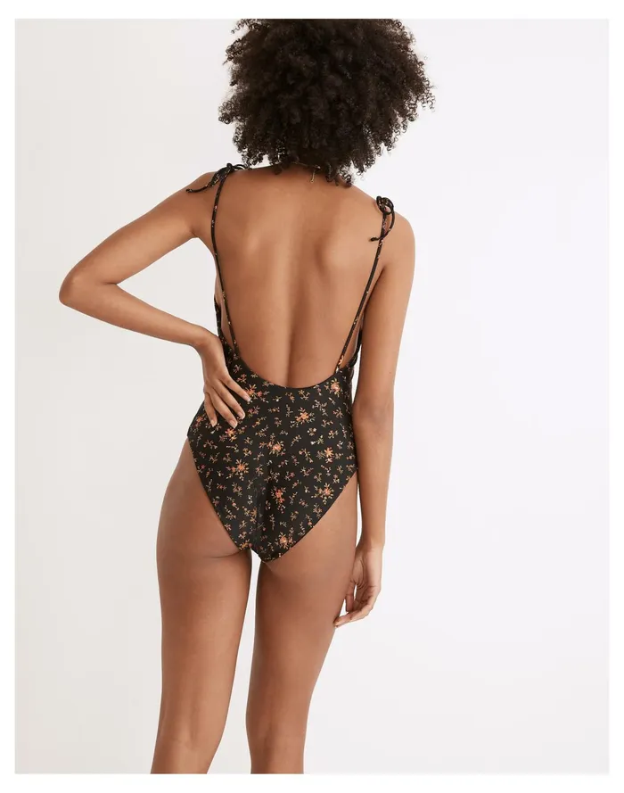 Women Second Wave Tie Spaghetti Strap One Piece Swimsuit In Fresh Sprigs True Black Madewell Swim Women Second Wave Tie Spaghetti Strap One Piece Swimsuit In Fresh Sprigs True Black Madewell Swim