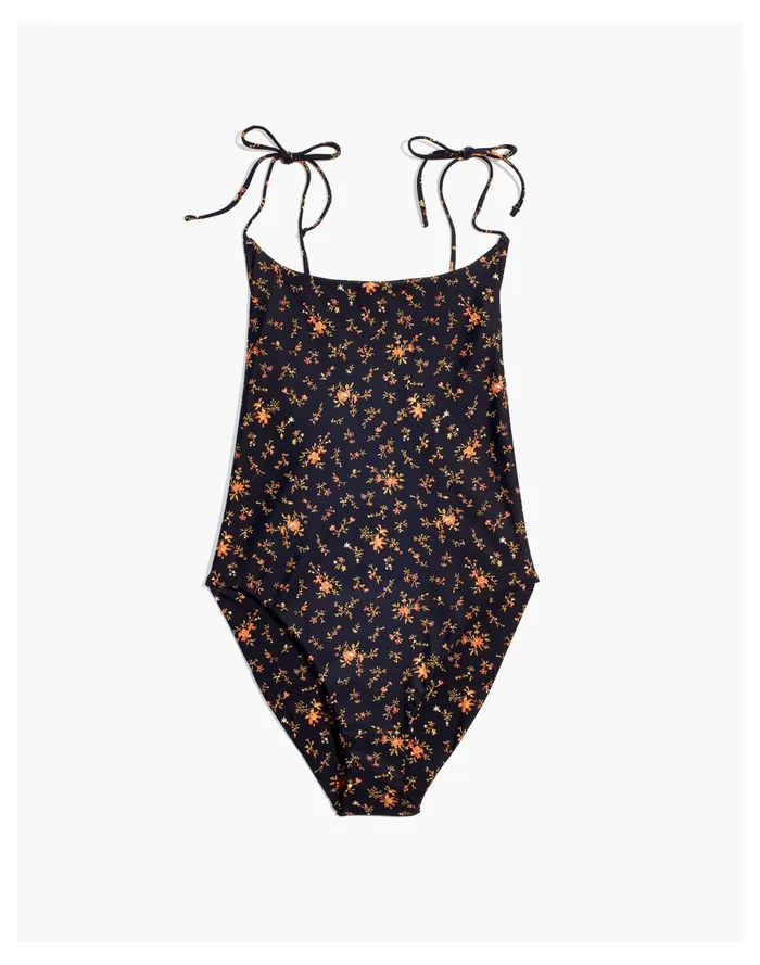 Women Second Wave Tie Spaghetti Strap One Piece Swimsuit In Fresh Sprigs True Black Madewell Swim Women Second Wave Tie Spaghetti Strap One Piece Swimsuit In Fresh Sprigs True Black Madewell Swim
