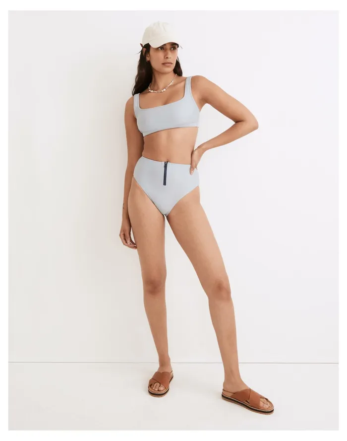 Women Second Wave Zip High Cut Bikini Bottom Dusty Pool Madewell Swim