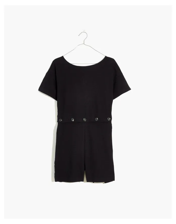 Women Seersucker Knit Button Waist Romper True Black Madewell Jumpsuits and Overalls Women Seersucker Knit Button Waist Romper True Black Madewell Jumpsuits and Overalls