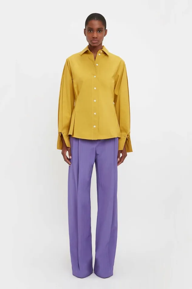 Women Shirts and Tops Victoria Beckham Pleat Detail Shirt In Yellow Ochre