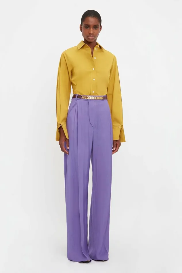 Women Shirts and Tops Victoria Beckham Pleat Detail Shirt In Yellow Ochre