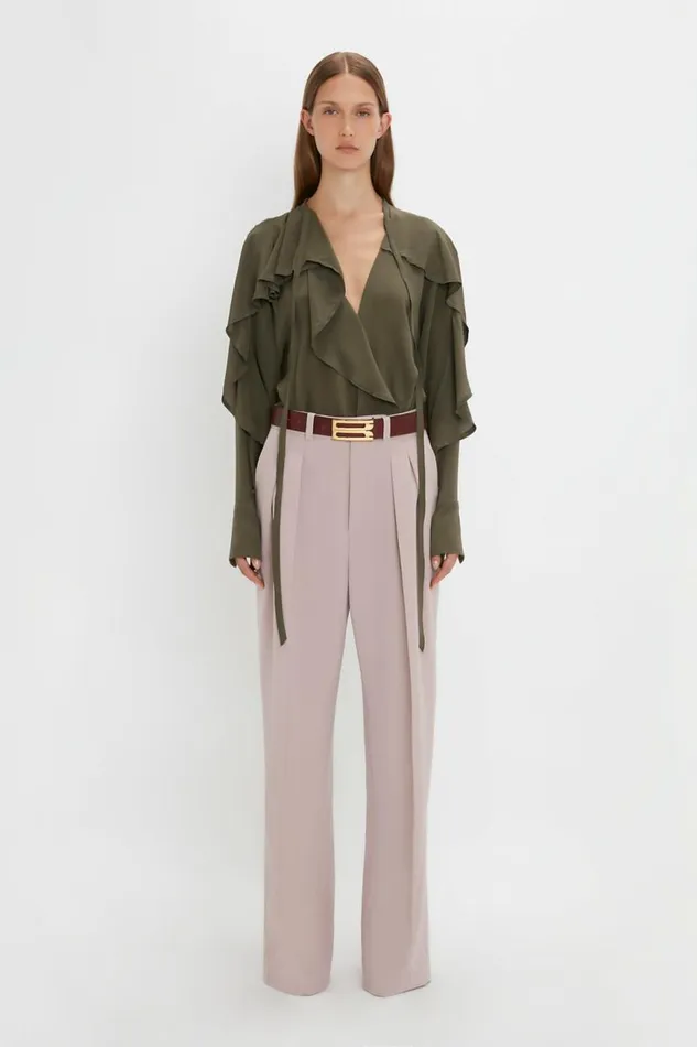 Women Shirts and Tops Victoria Beckham Tie Detail Ruffle Blouse In Oregano