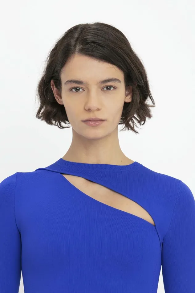Women Shirts and Tops Victoria Beckham VB Body Front Slash Crew Neck Top In Cobalt