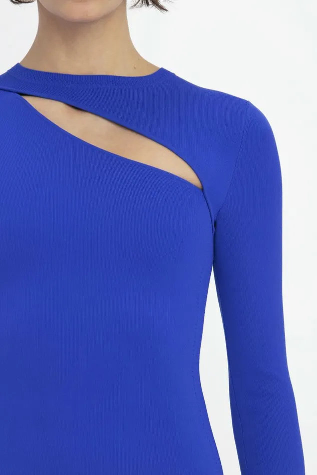 Women Shirts and Tops Victoria Beckham VB Body Front Slash Crew Neck Top In Cobalt