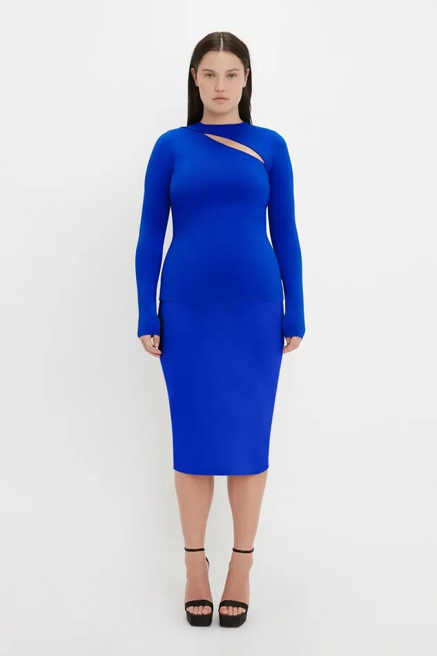 Women Shirts and Tops Victoria Beckham VB Body Front Slash Crew Neck Top In Cobalt