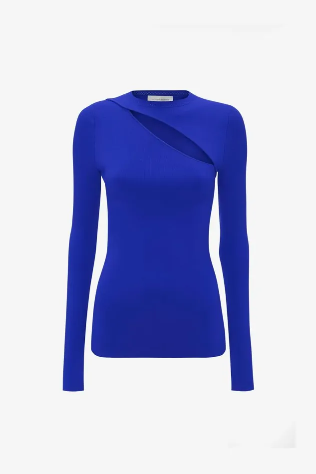 Women Shirts and Tops Victoria Beckham VB Body Front Slash Crew Neck Top In Cobalt
