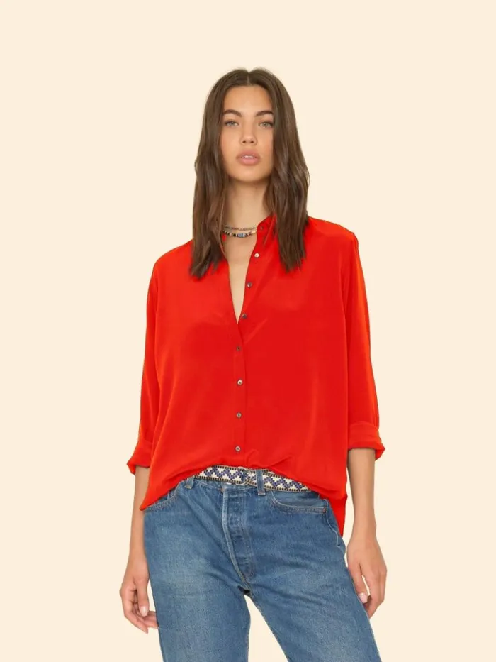Women Shirts Xirena Flame Scarlet Beau Silk Shirt