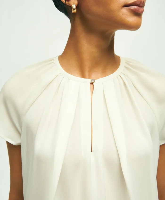 Women Short Sleeve Silk Georgette Blouse Off White Brooks Brothers Blouses and Shirts