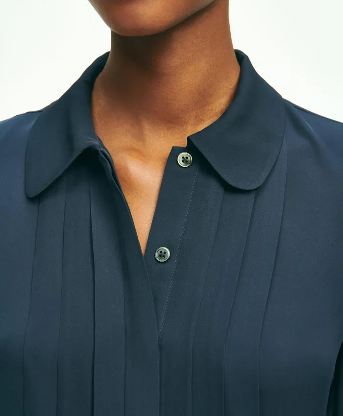 Women Silk Georgette Pleated Chiffon Blouse Blue Brooks Brothers Blouses and Shirts