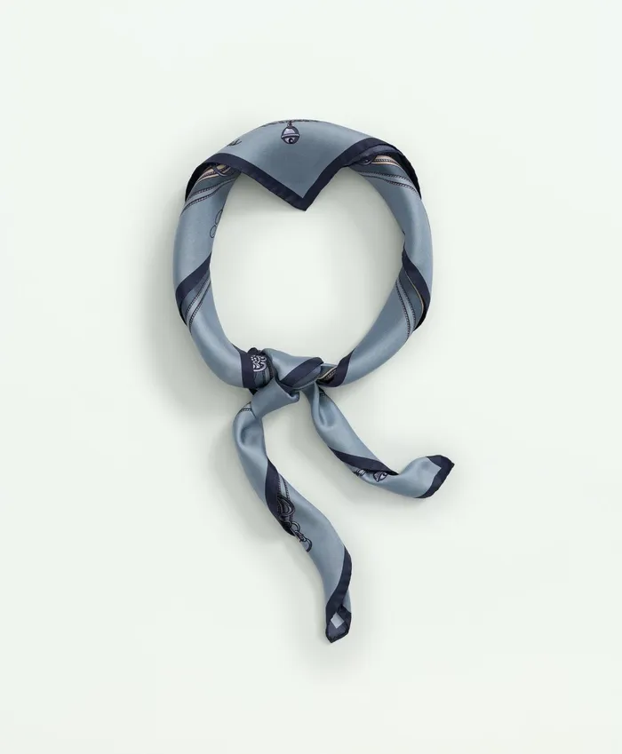 Women Silk Twill Chain Scarf Navy Brooks Brothers Scarves and Gloves