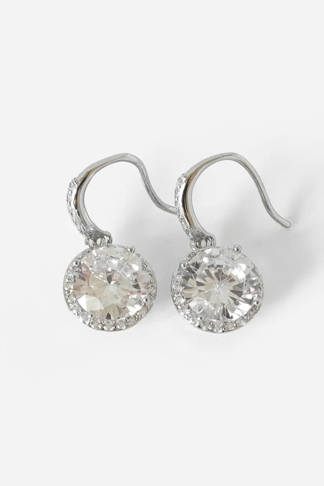 Women Silver Diamante Drop Earrings Roman Jewellery