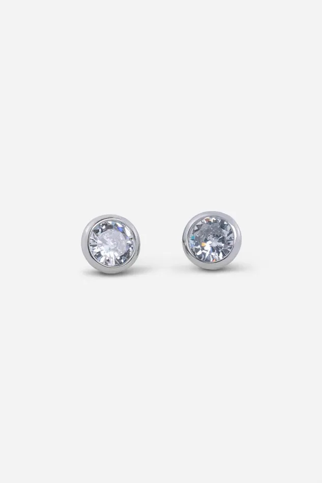 Women Silver Sterling Silver Halo Set Cubic Zirconia Stud Earrings Roman Jewellery