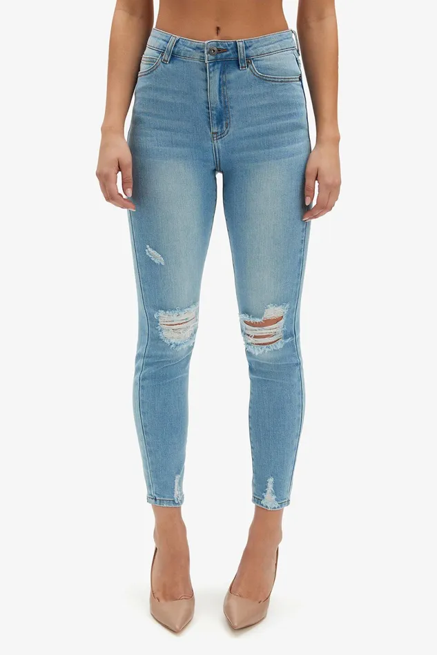Women Skinny Jeans Bardot Khloe Hi Crop Jeans In Mid Blue Mid Blue