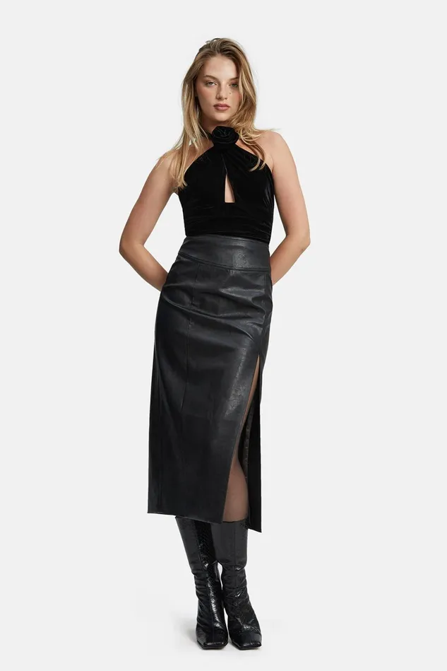 Women Skirts Bardot Dante Vegan Leather Midi Skirt In Black Black