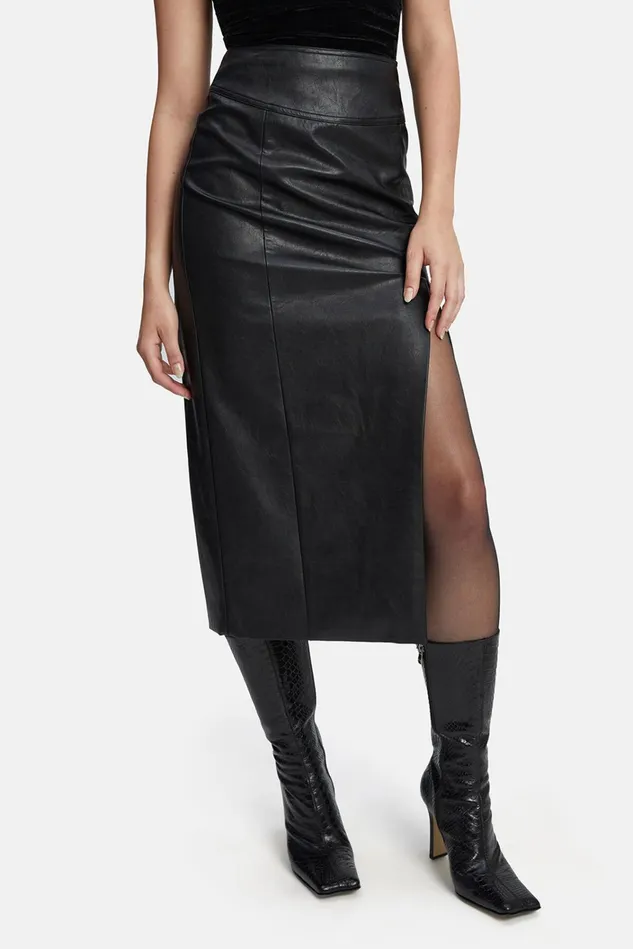 Women Skirts Bardot Dante Vegan Leather Midi Skirt In Black Black Women Skirts Bardot Dante Vegan Leather Midi Skirt In Black Black
