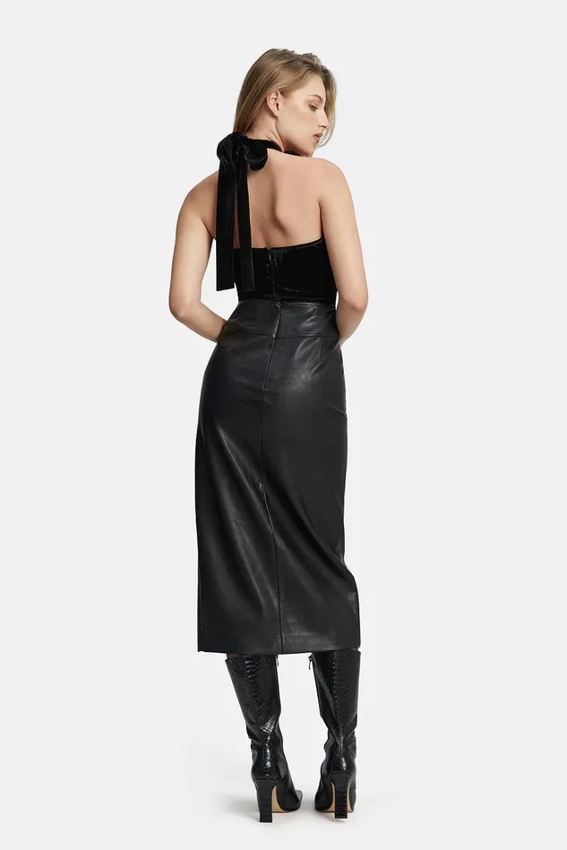 Women Skirts Bardot Dante Vegan Leather Midi Skirt In Black Black Women Skirts Bardot Dante Vegan Leather Midi Skirt In Black Black