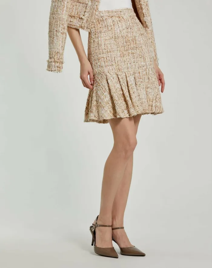 Women Skirts Mac Duggal High Waist Box Pleat Boucle Mini Skirt Blush