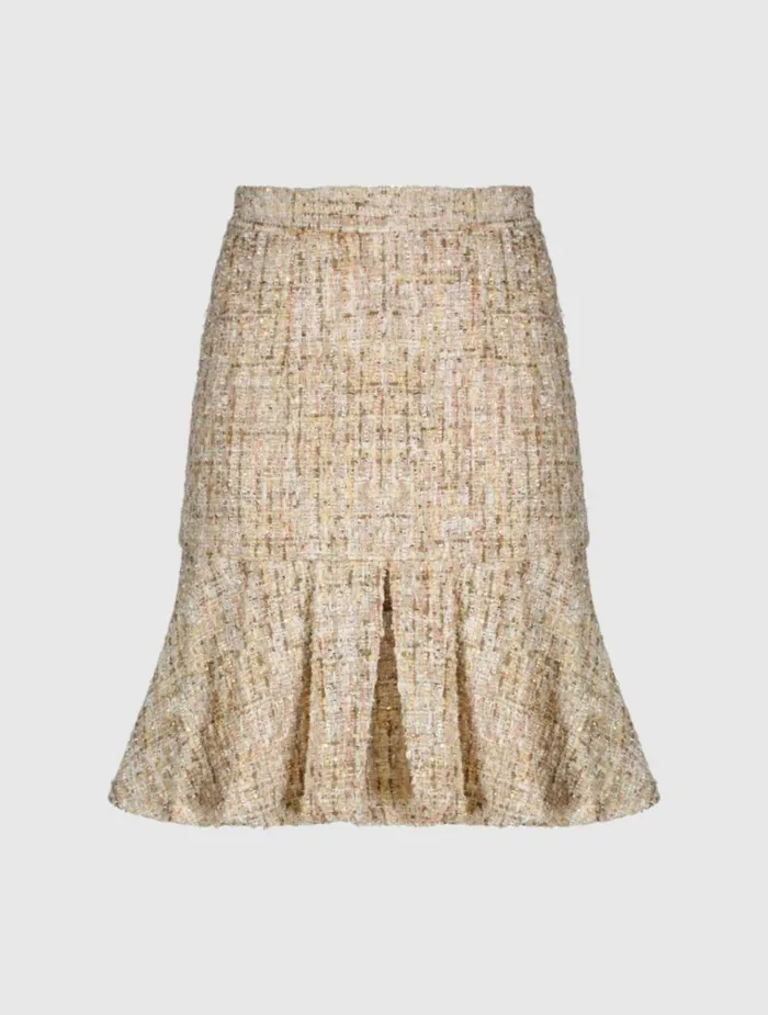 Women Skirts Mac Duggal High Waist Box Pleat Boucle Mini Skirt Blush