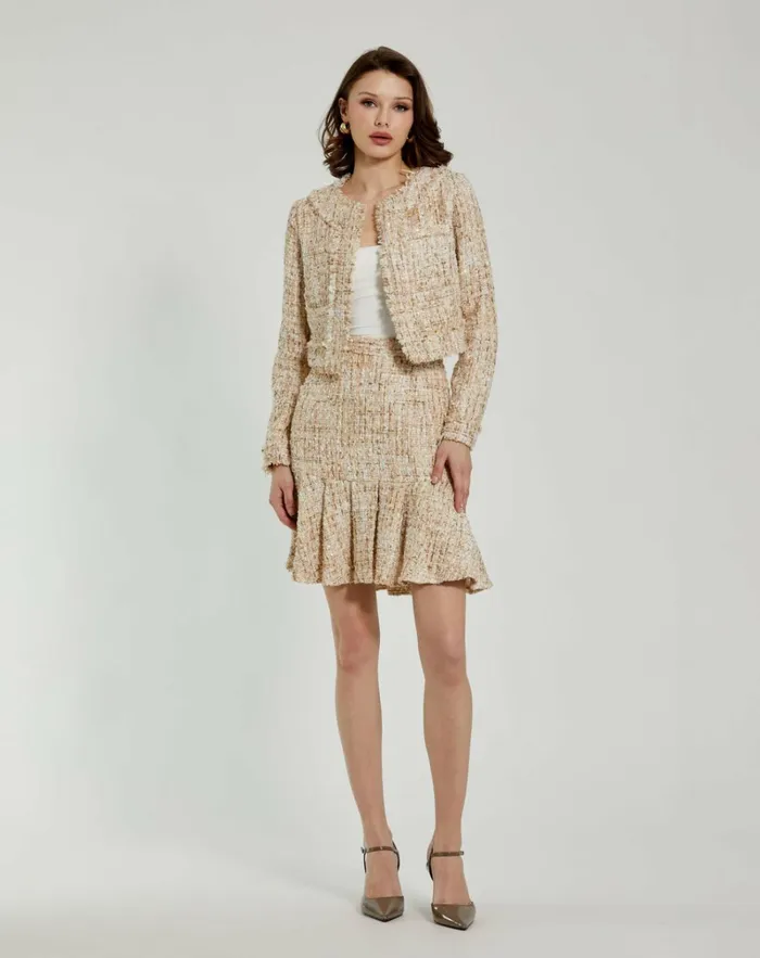 Women Skirts Mac Duggal High Waist Box Pleat Boucle Mini Skirt Blush
