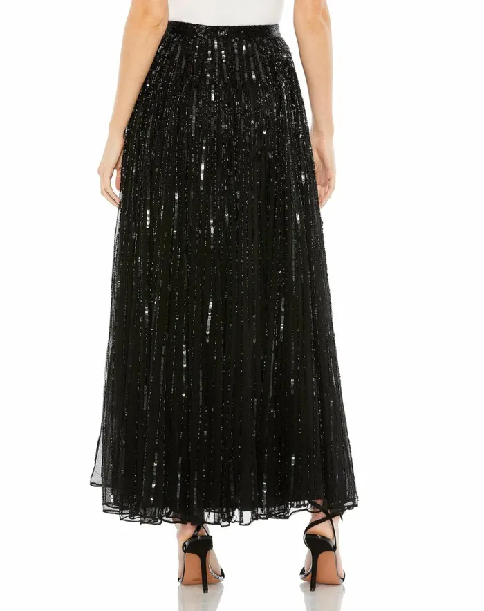 Women Skirts Mac Duggal Long Sequin Embellished Chiffon Evening Skirt 8211 FINAL SALE Black