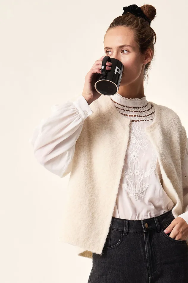 Women Sleeveless Cardigan Achille Ecru Gilet Alpaga cru Des Petits Hauts Jumpers and Cardigans