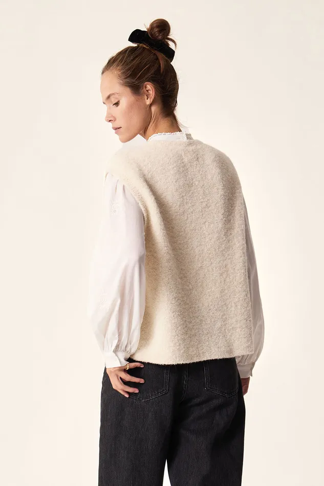 Women Sleeveless Cardigan Achille Ecru Gilet Alpaga cru Des Petits Hauts Jumpers and Cardigans