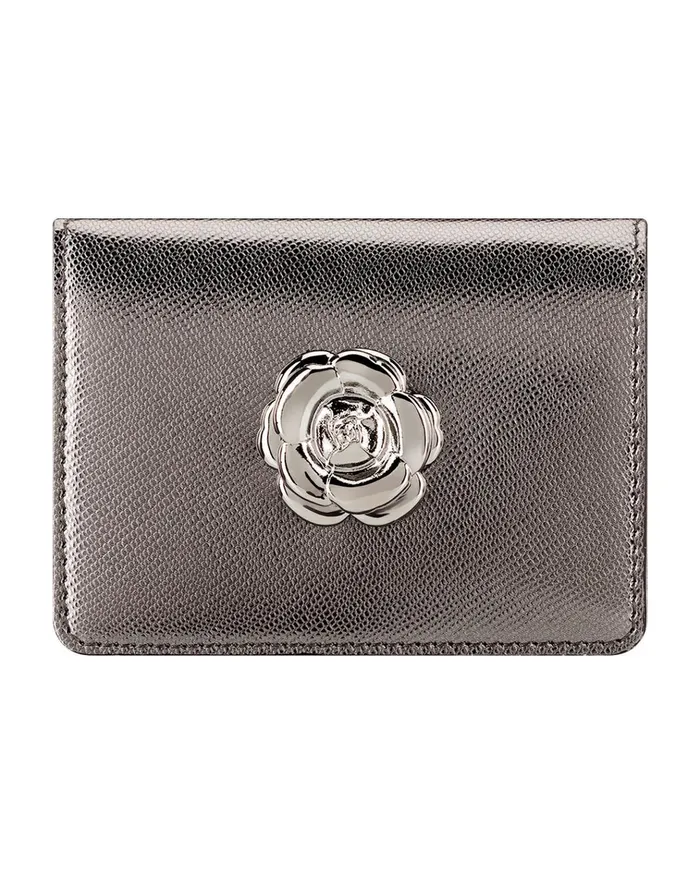 Women Small Leather Goods Oscar De La Renta Gunmetal Card Case Gunmetal