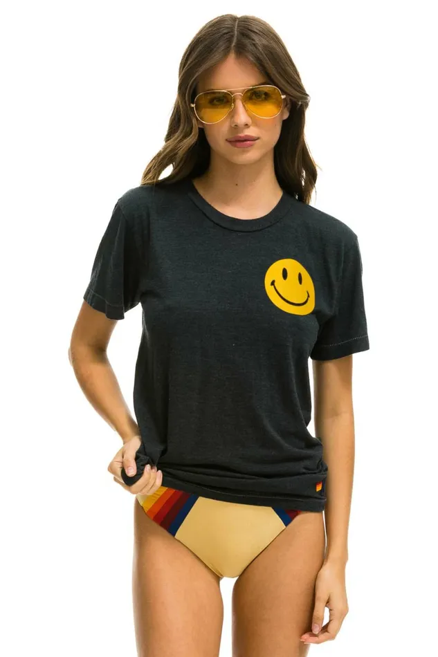 Women SMILEY 2 CREW TEE 8211 CHARCOAL Aviator Nation UnisexTees
