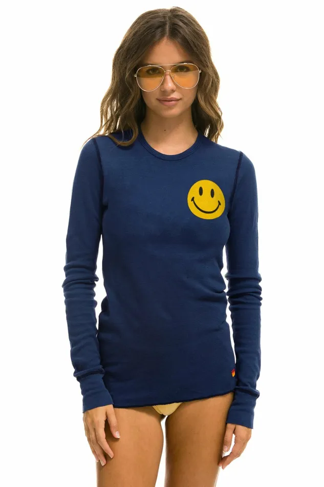 Women SMILEY 2 THERMAL 8211 NAVY Aviator Nation UnisexTees