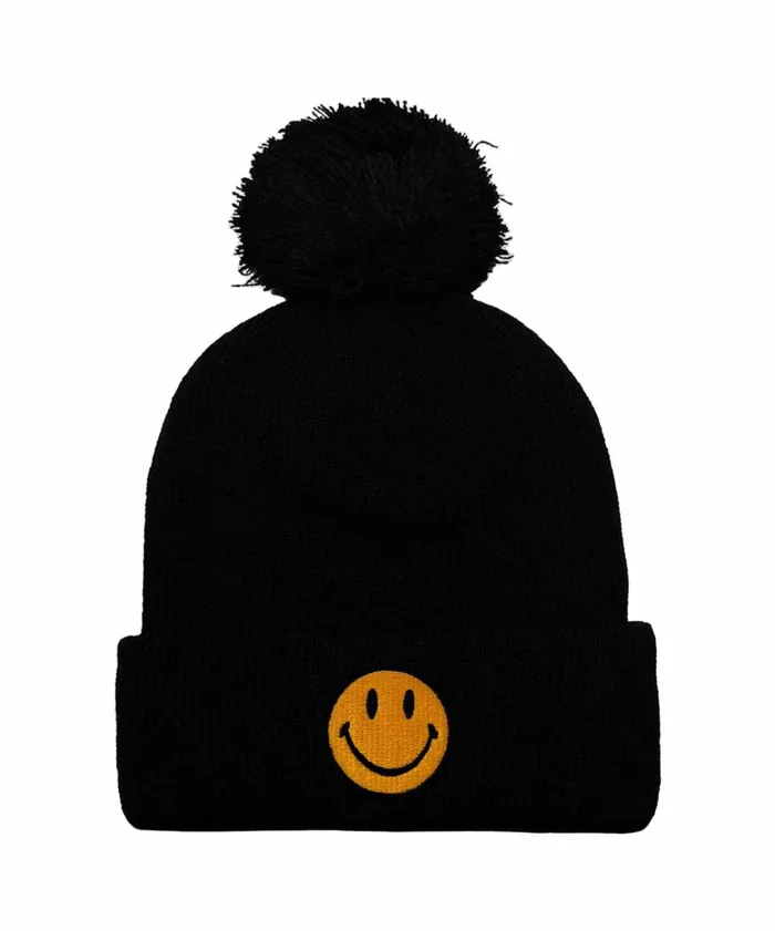Women SMILEY POM POM RIB BEANIE Aviator Nation Beanies