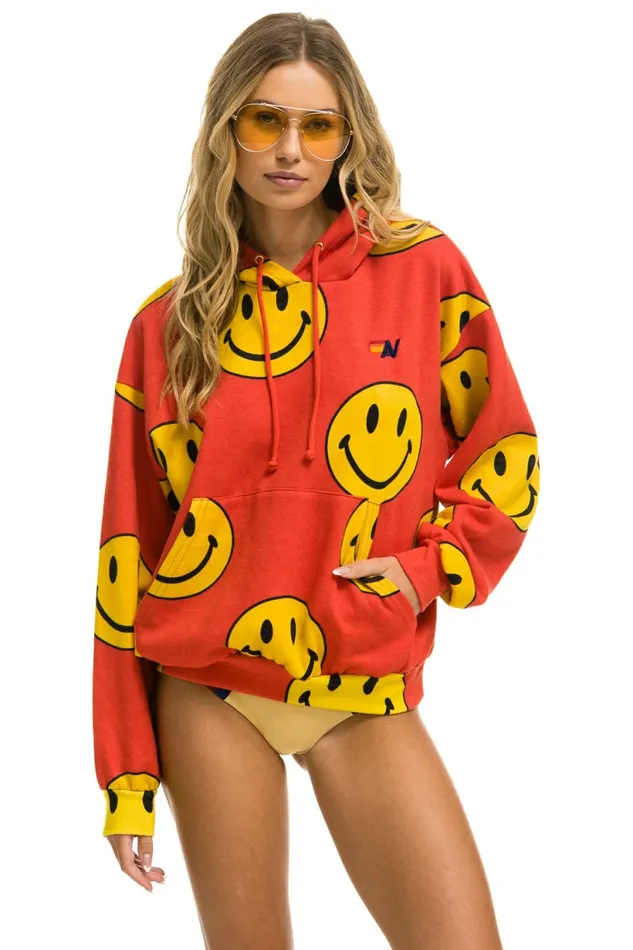 Women SMILEY REPEAT RELAXED PULLOVER HOODIE 8211 RED Aviator Nation Hoodies