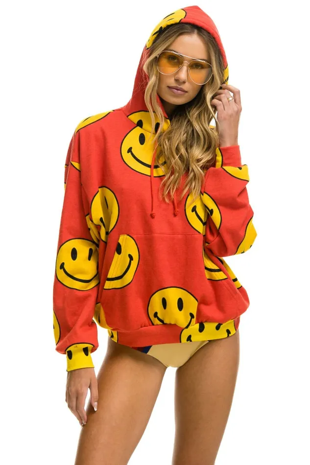 Women SMILEY REPEAT RELAXED PULLOVER HOODIE 8211 RED Aviator Nation Hoodies Women SMILEY REPEAT RELAXED PULLOVER HOODIE 8211 RED Aviator Nation Hoodies