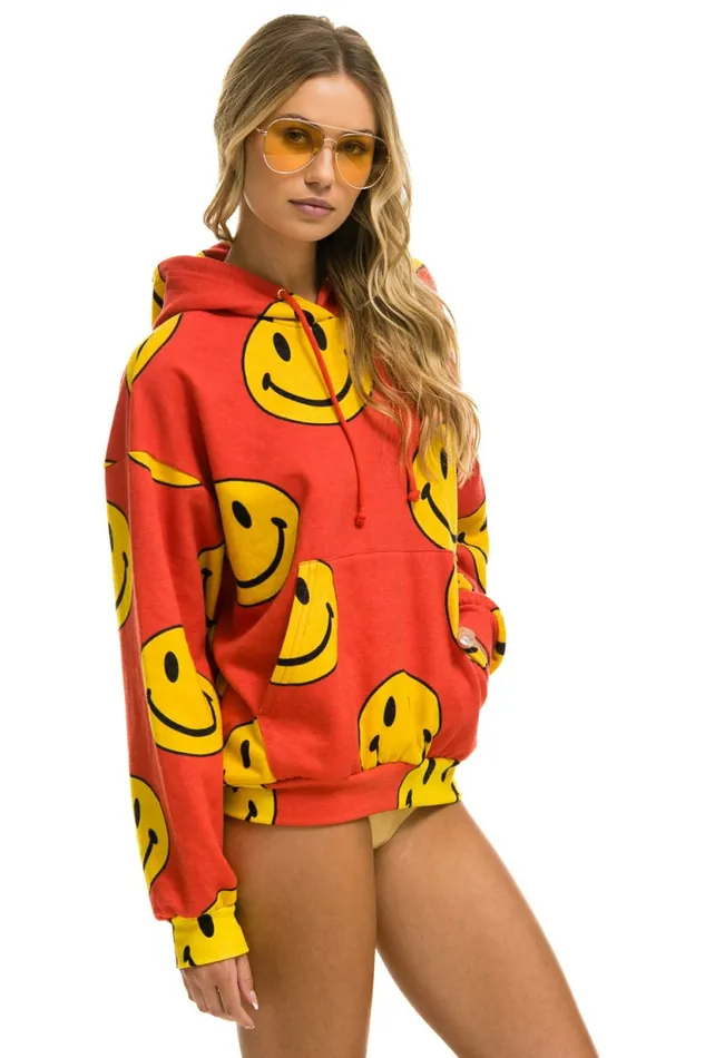 Women SMILEY REPEAT RELAXED PULLOVER HOODIE 8211 RED Aviator Nation Hoodies Women SMILEY REPEAT RELAXED PULLOVER HOODIE 8211 RED Aviator Nation Hoodies