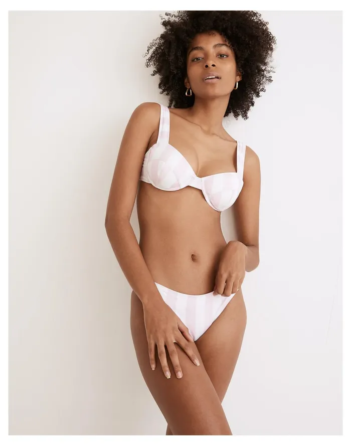 Women Solid and Striped Elle Low Rise Bikini Bottom In Cotton Candy Stripe Cotton Candy Madewell Swim Women Solid and Striped Elle Low Rise Bikini Bottom In Cotton Candy Stripe Cotton Candy Madewell Swim
