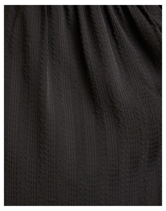 Women Square Neck Tiered Midi Dress In Textured Seersucker True Black Madewell Dresses Women Square Neck Tiered Midi Dress In Textured Seersucker True Black Madewell Dresses