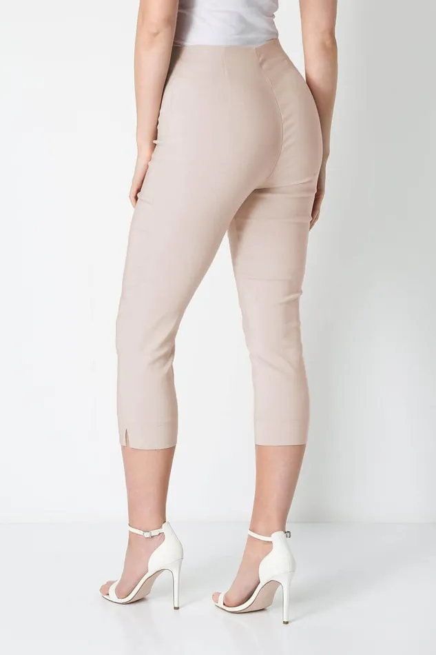 Women Stone Elastic Waist Stretch Cropped Trousers Roman Coords