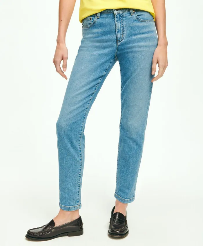 Women Stretch Cotton SlimStraight Cropped Denim Jeans Light Denim Brooks Brothers Pants and Skirts