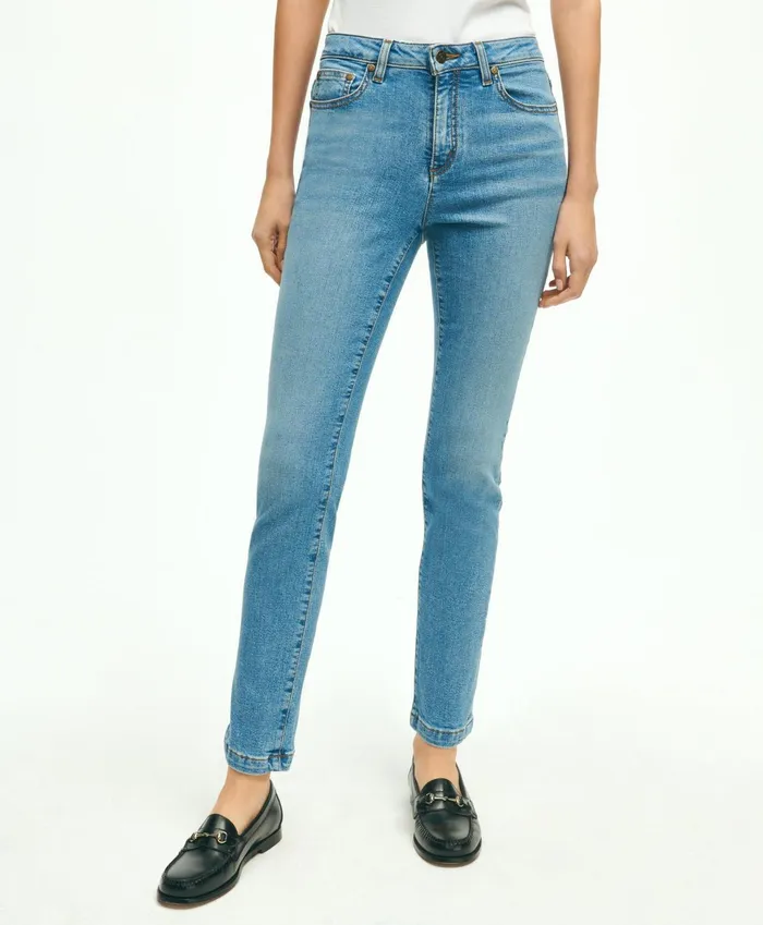 Women Stretch Cotton SlimStraight Cropped Denim Jeans Light Denim Brooks Brothers Pants and Skirts