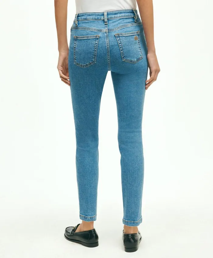 Women Stretch Cotton SlimStraight Cropped Denim Jeans Light Denim Brooks Brothers Pants and Skirts