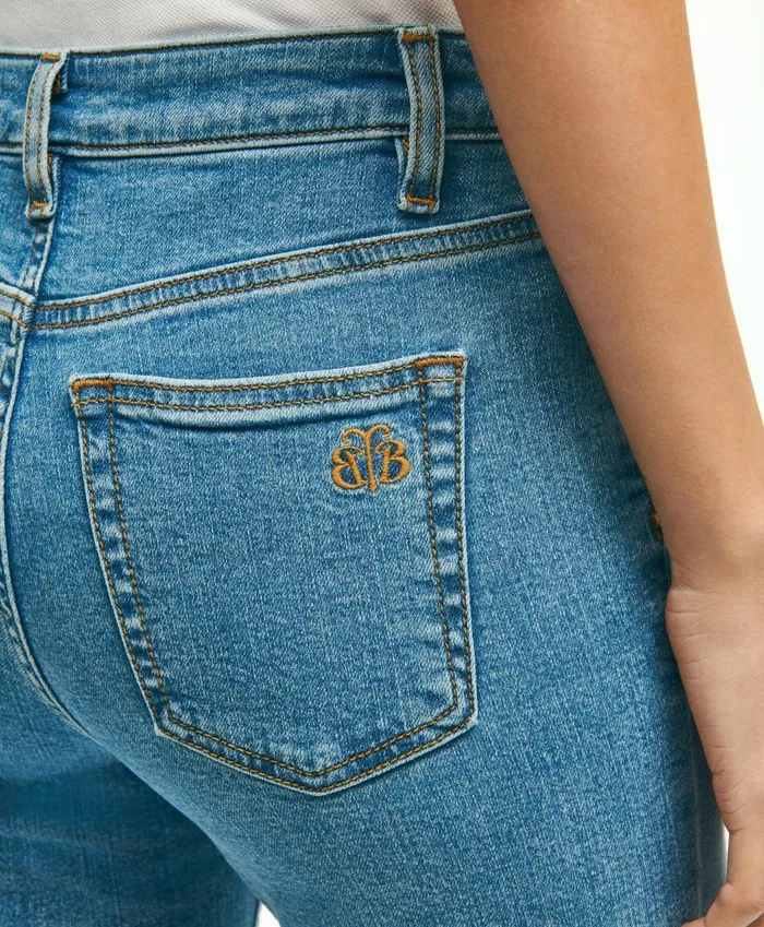 Women Stretch Cotton SlimStraight Cropped Denim Jeans Light Denim Brooks Brothers Pants and Skirts