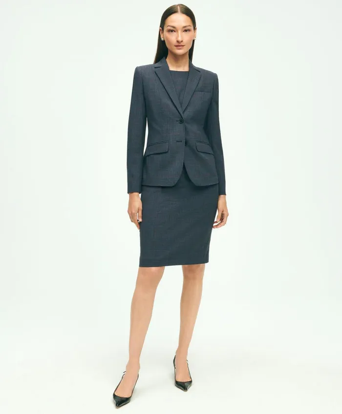 Women Stretch Wool Glenn Plaid Sheath Dress Navy Brooks Brothers Dresses